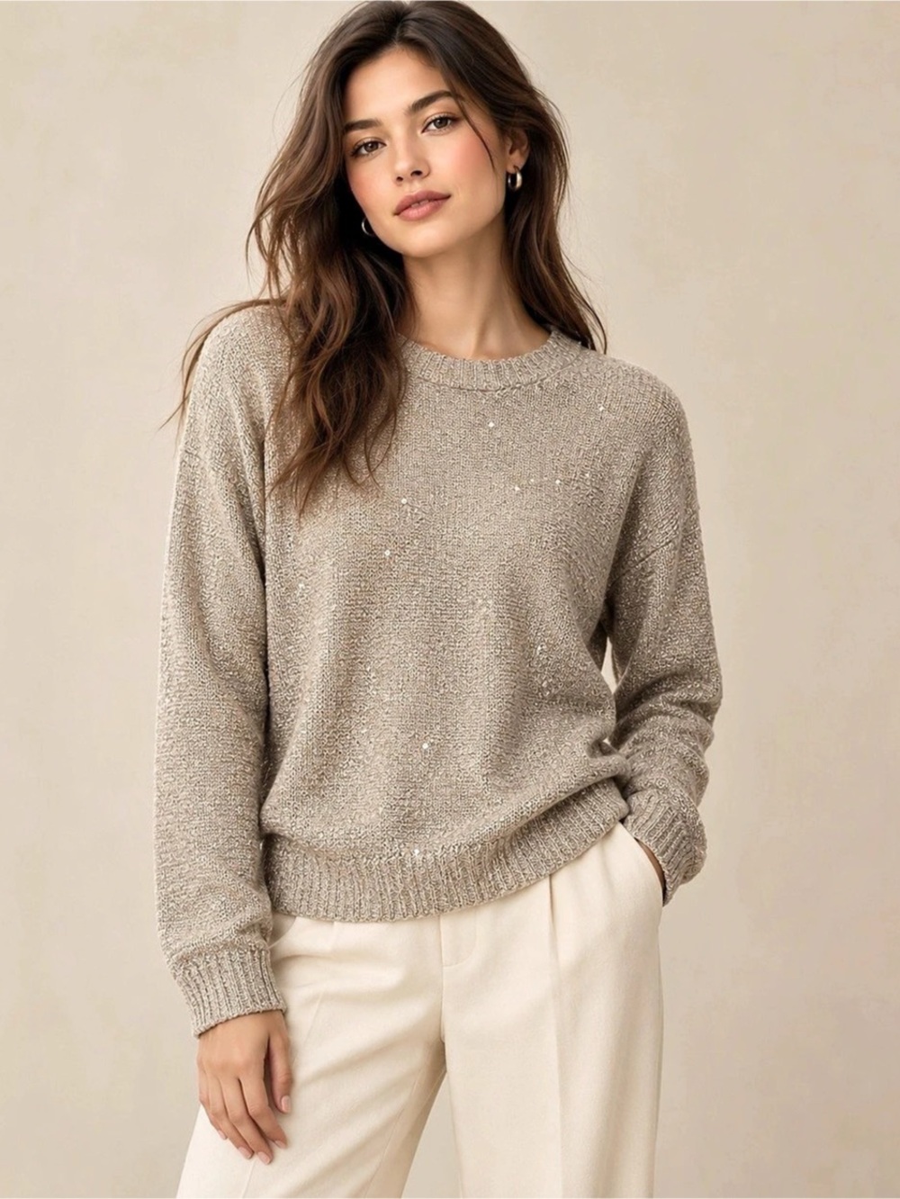 CACHE Champagne Gold Metallic Crewneck Sweater in Size Small NWT